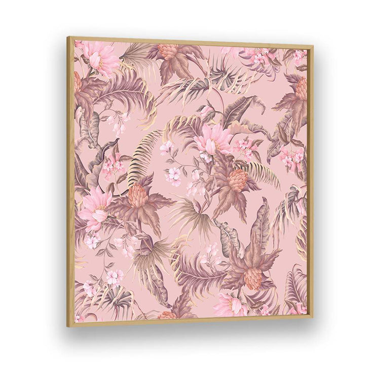Vibrant TROPICAL FLOWERS, FLORAL FLOWER PAINTINGS in a chic oak frame, perfect for adding tropical elegance to any space.