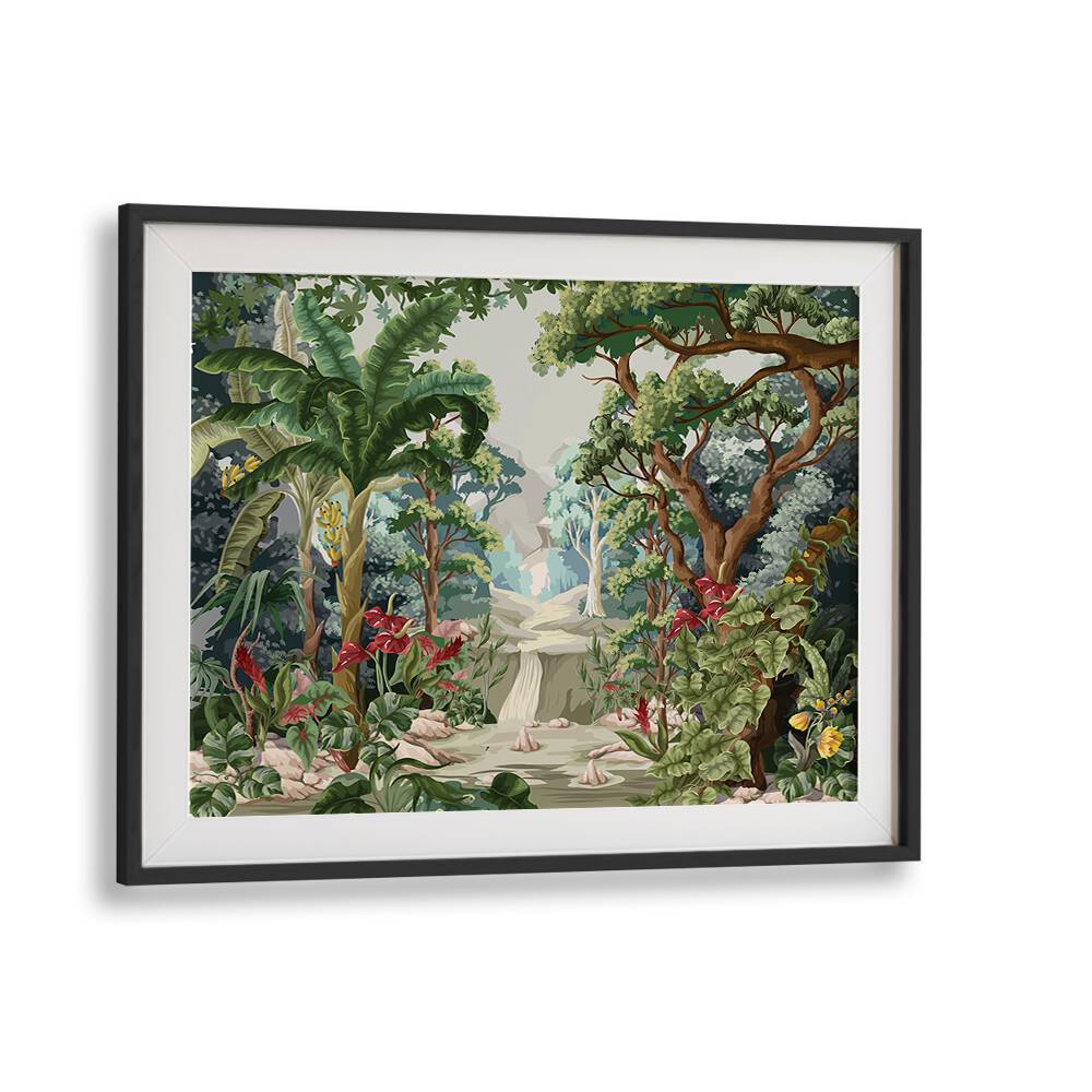 Lush tropical landscape in a framed TROPICAL JUNGLE, FLORAL FLOWER PAINTINGS to brighten your living space.