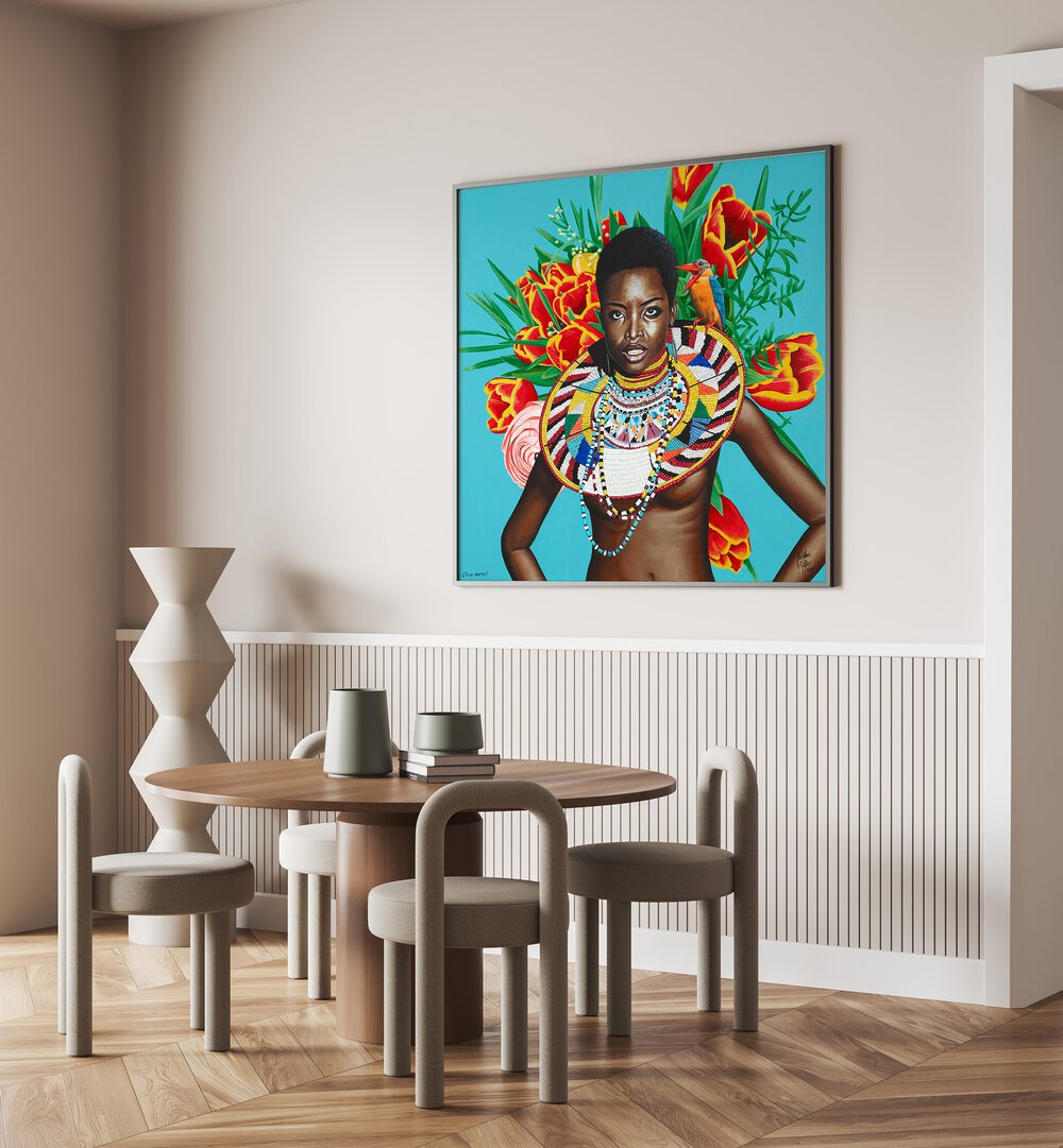 Vibrant "TU LO SIENTES, AFRICAN ART PAINTINGS" by Christian Beijer, showcasing African culture in stunning detail.