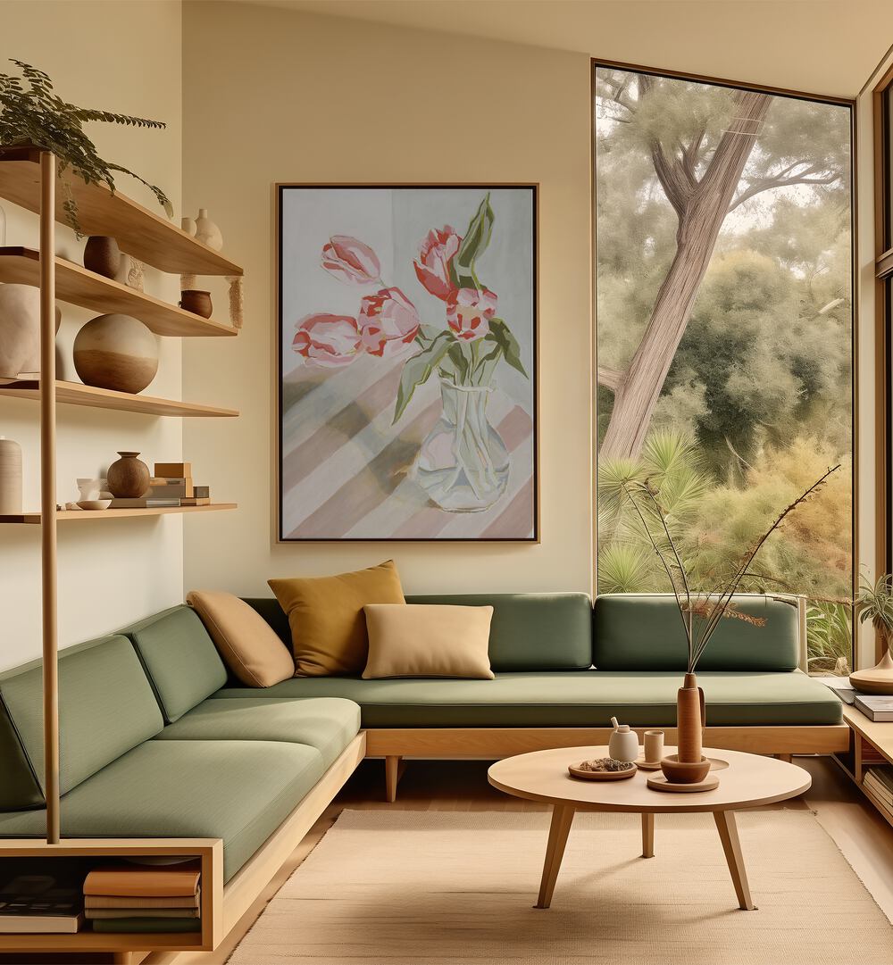 Bright and elegant TULIPS IN A VASE enhance modern living spaces with natural beauty and vibrant colors.