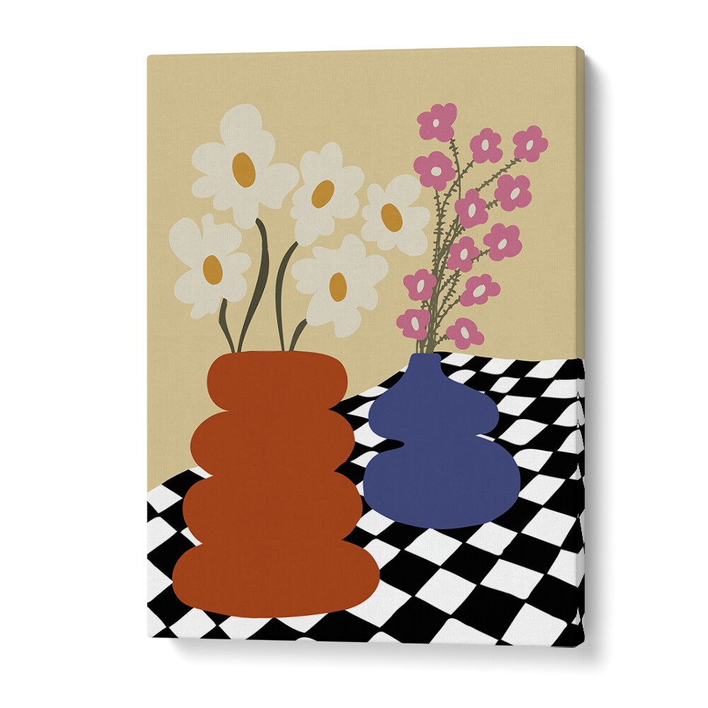 Two Blooming Pottery, Botanical Art Paintings Artwork in Gallery Wrap