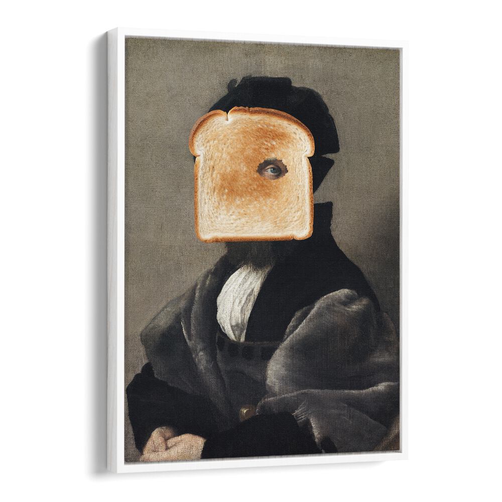TAC, ALTERED ART PRINTS showcase a whimsical design featuring a classic portrait with a unique twist in a white floater frame.