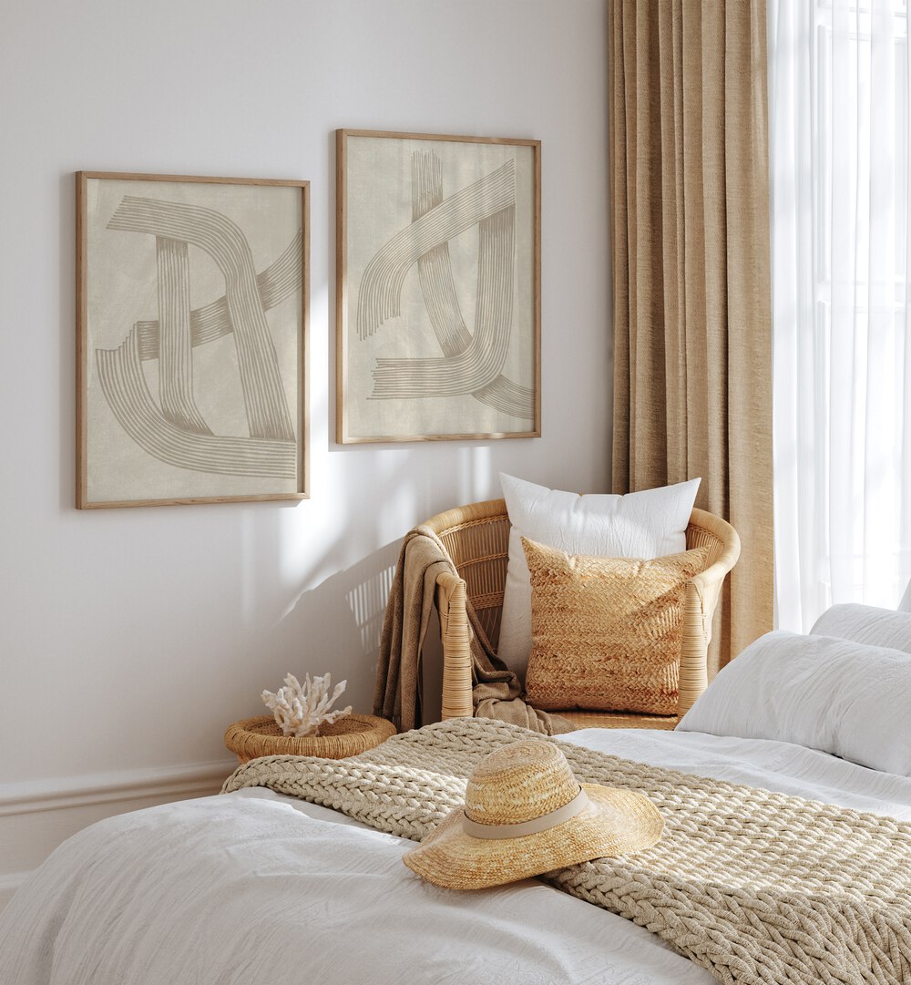 Elegant TAUPE TANGLE SET, SET OF 2 PAINTINGS enhances modern decor with calming abstract designs for stylish interiors.