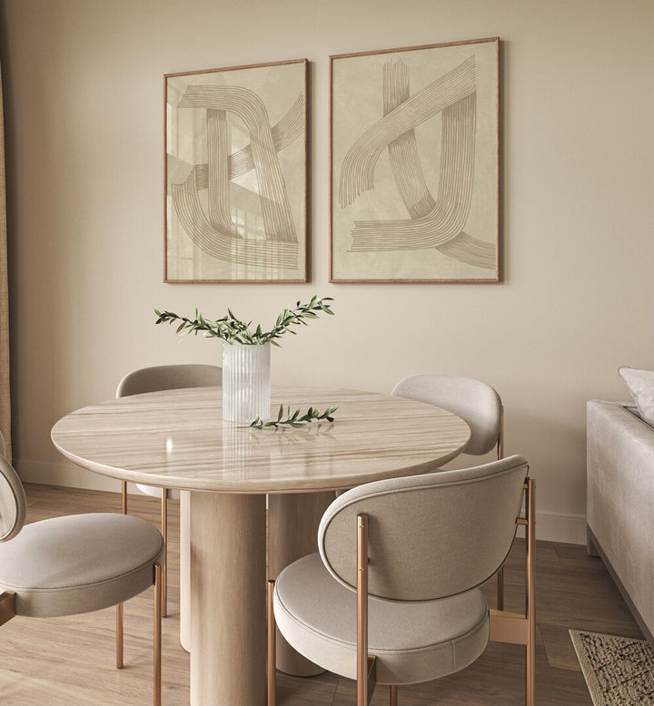 Stylish interior featuring TAUPE TANGLE SET, SET OF 2 PAINTINGS, adding sophistication and calm to your space.