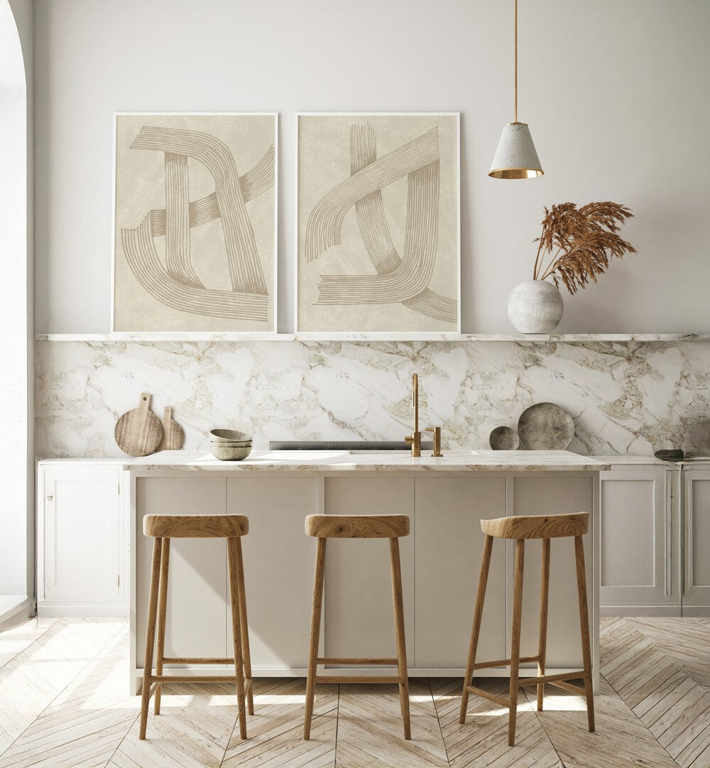 Elevate your home decor with the TAUPE TANGLE SET, SET OF 2 PAINTINGS showcasing contemporary abstract designs.