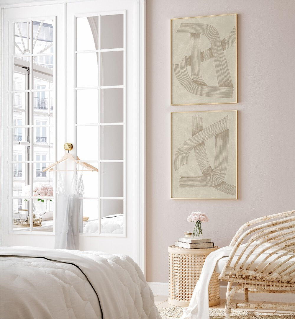 Elevate your decor with the TAUPE TANGLE SET, SET OF 2 PAINTINGS, perfect for a contemporary, calming space.