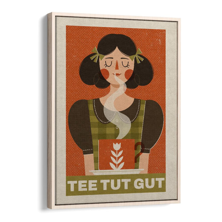Charming illustration "TEA LOVER" by Julia Leister, showcasing a woman enjoying tea in a stylish float frame.