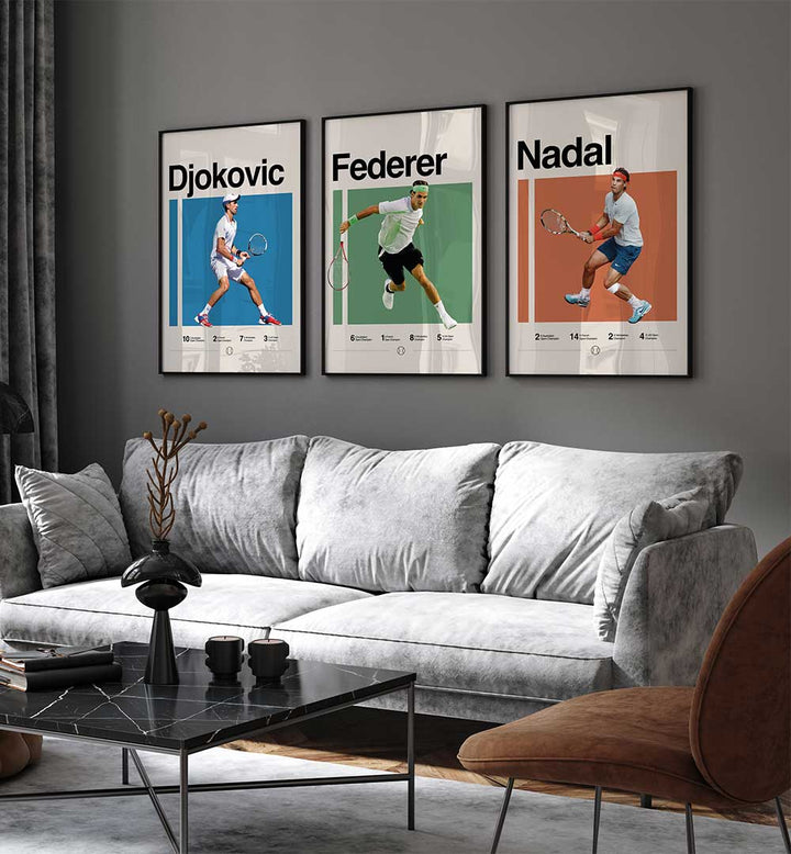 TENNIS TITANS , SET OF 3 PAINTINGS