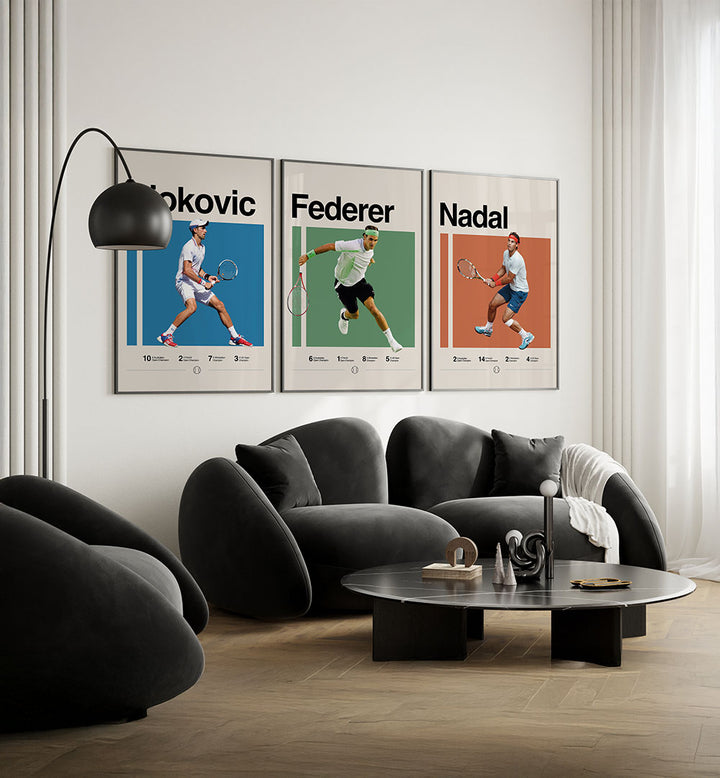 TENNIS TITANS , SET OF 3 PAINTINGS