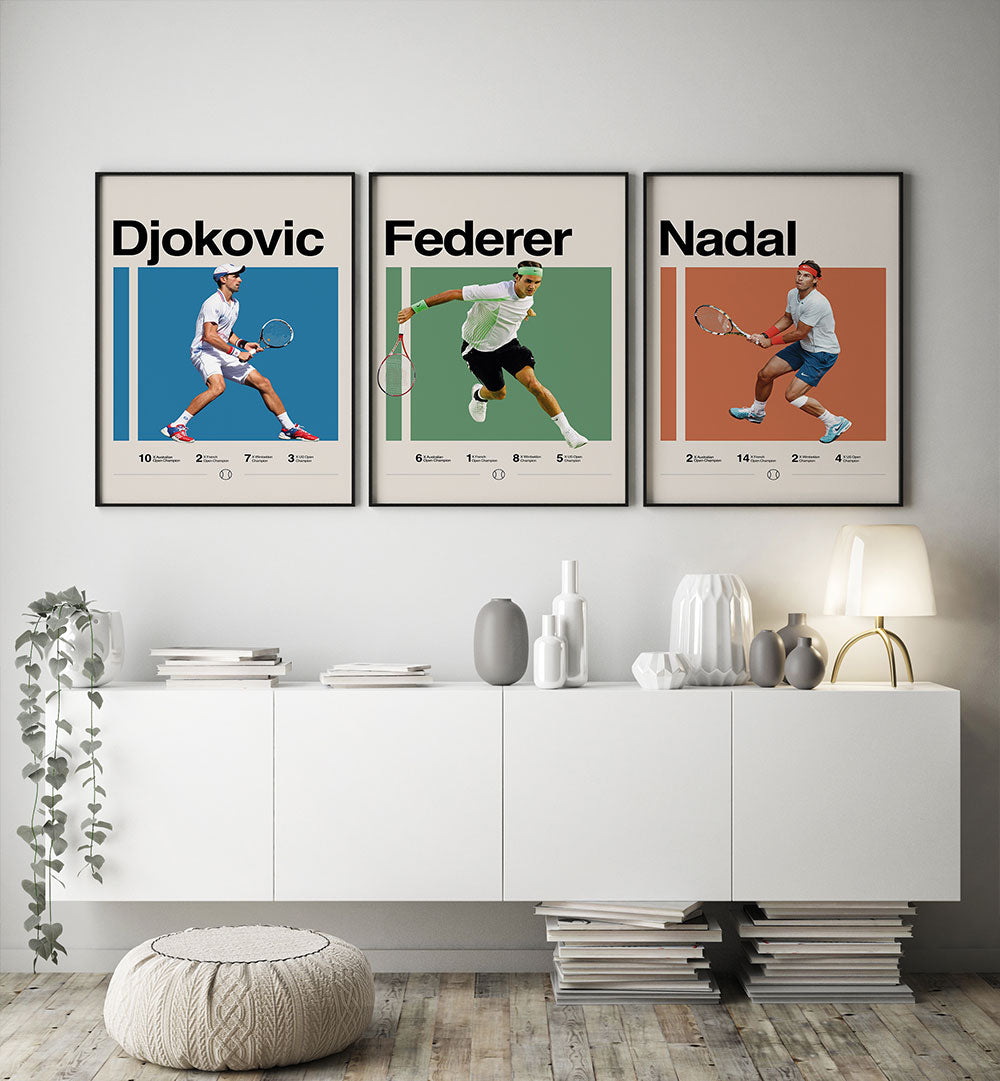 TENNIS TITANS , SET OF 3 PAINTINGS