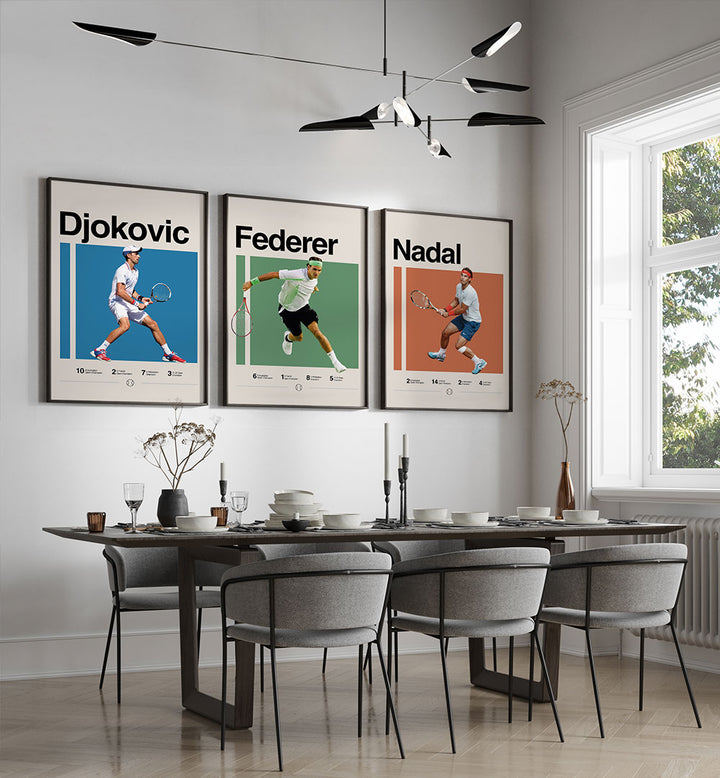 TENNIS TITANS , SET OF 3 PAINTINGS