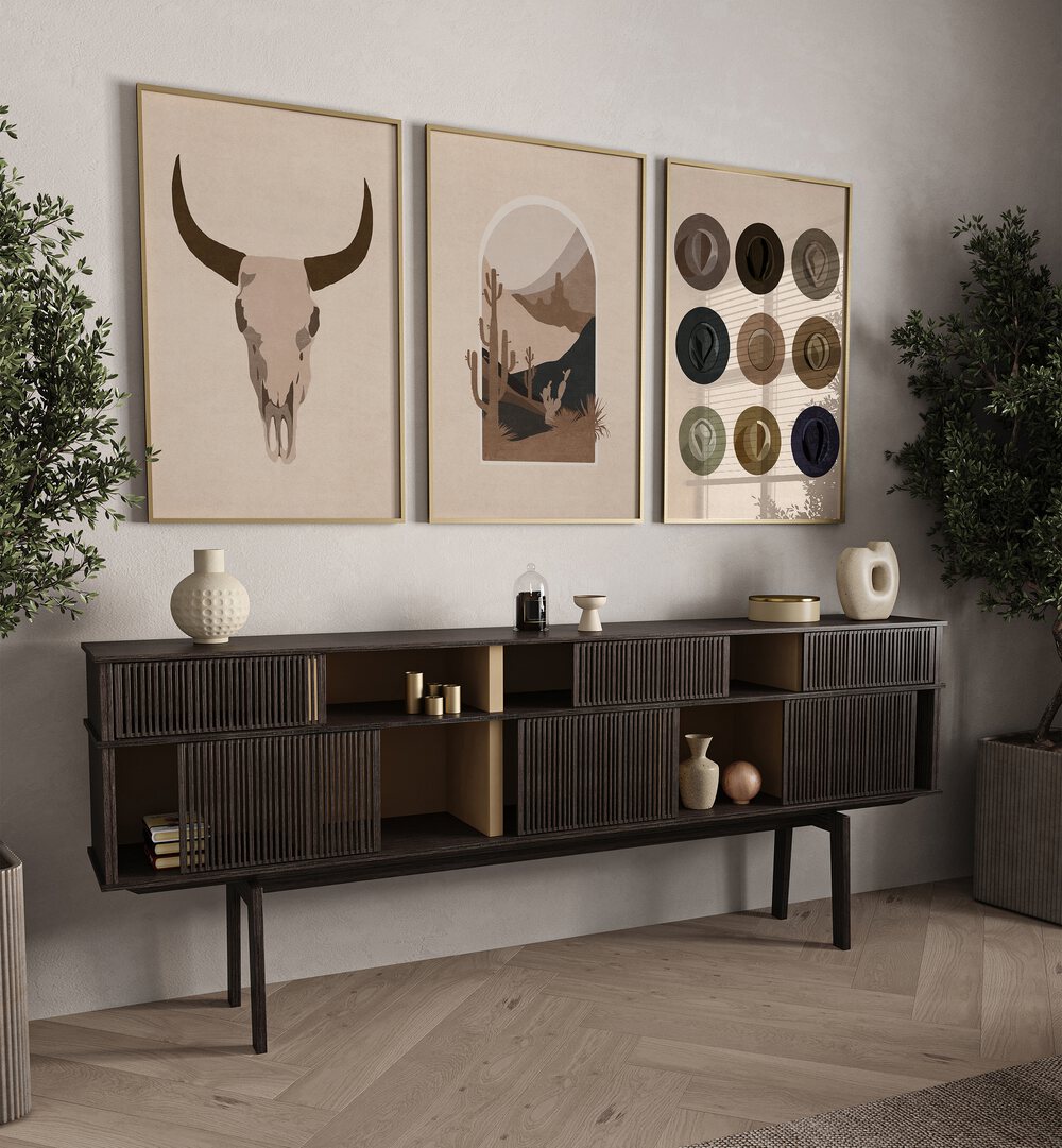 Decorate your home with the TEXAS RANCH, SET OF 3 PAINTINGS, showcasing stunning Western art for a rustic vibe.