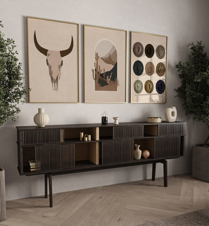 Decorate your home with the TEXAS RANCH, SET OF 3 PAINTINGS, showcasing stunning Western art for a rustic vibe.