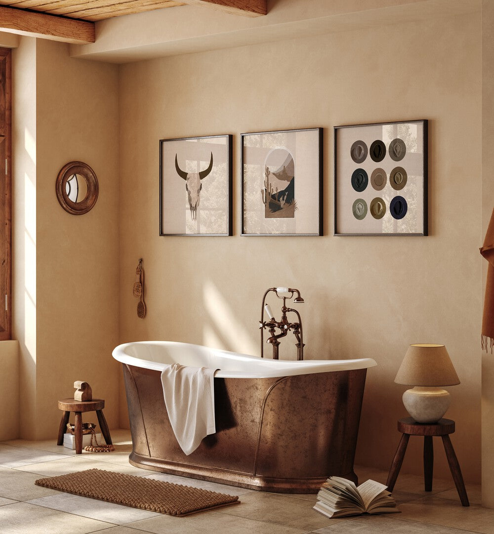 Enhance your space with the TEXAS RANCH, SET OF 3 PAINTINGS, showcasing stunning Western-themed art prints.