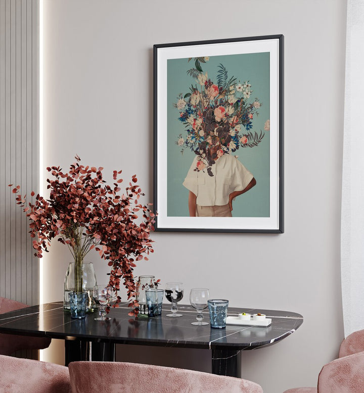 Brighten your space with "THANK GOD IT'S SPRING, SURREAL ART PRINTS" by Frank Moth, showcasing vibrant floral creativity.
