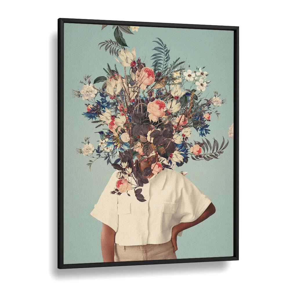Whimsical floral headpiece art print, "THANK GOD IT'S SPRING, SURREAL ART PRINTS" by Frank Moth for elegant spaces.