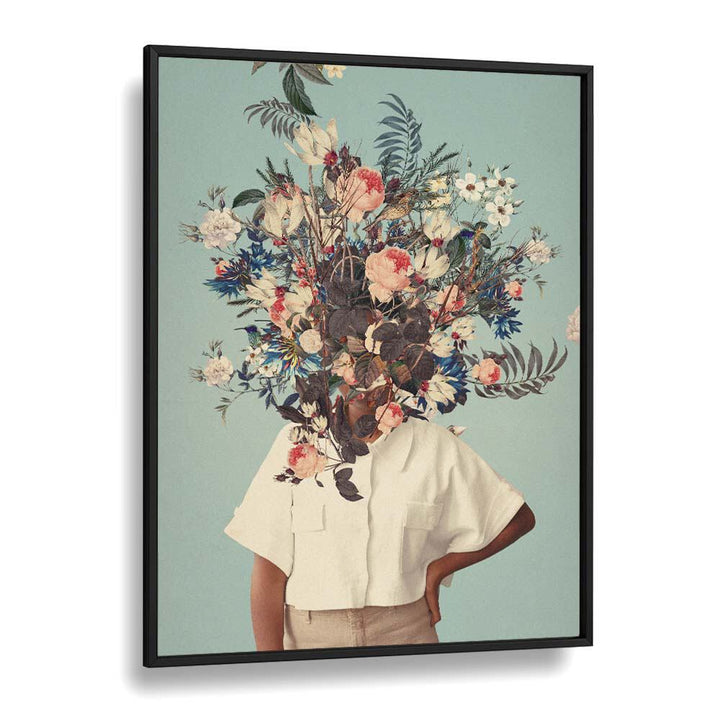Whimsical floral headpiece art print, "THANK GOD IT'S SPRING, SURREAL ART PRINTS" by Frank Moth for elegant spaces.