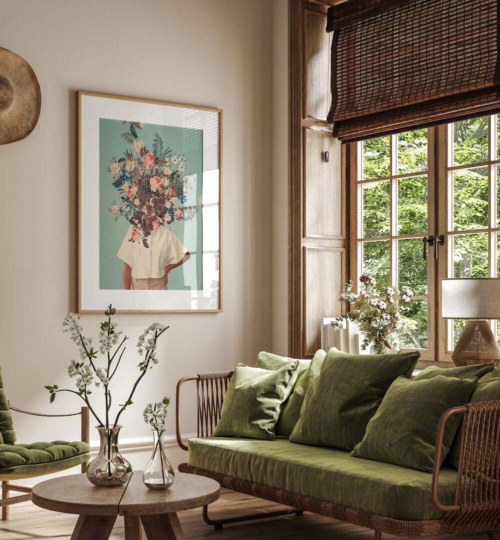 Elevate your space with THANK GOD IT'S SPRING, SURREAL ART PRINTS by Frank Moth, showcasing whimsical floral artistry.