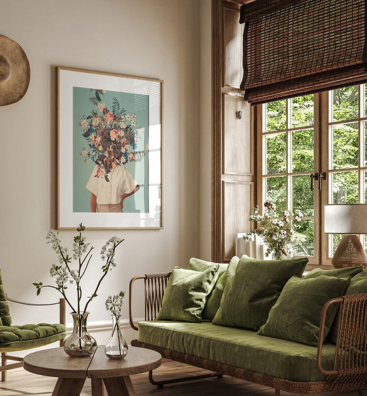 Elevate your space with THANK GOD IT'S SPRING, SURREAL ART PRINTS by Frank Moth, showcasing whimsical floral artistry.