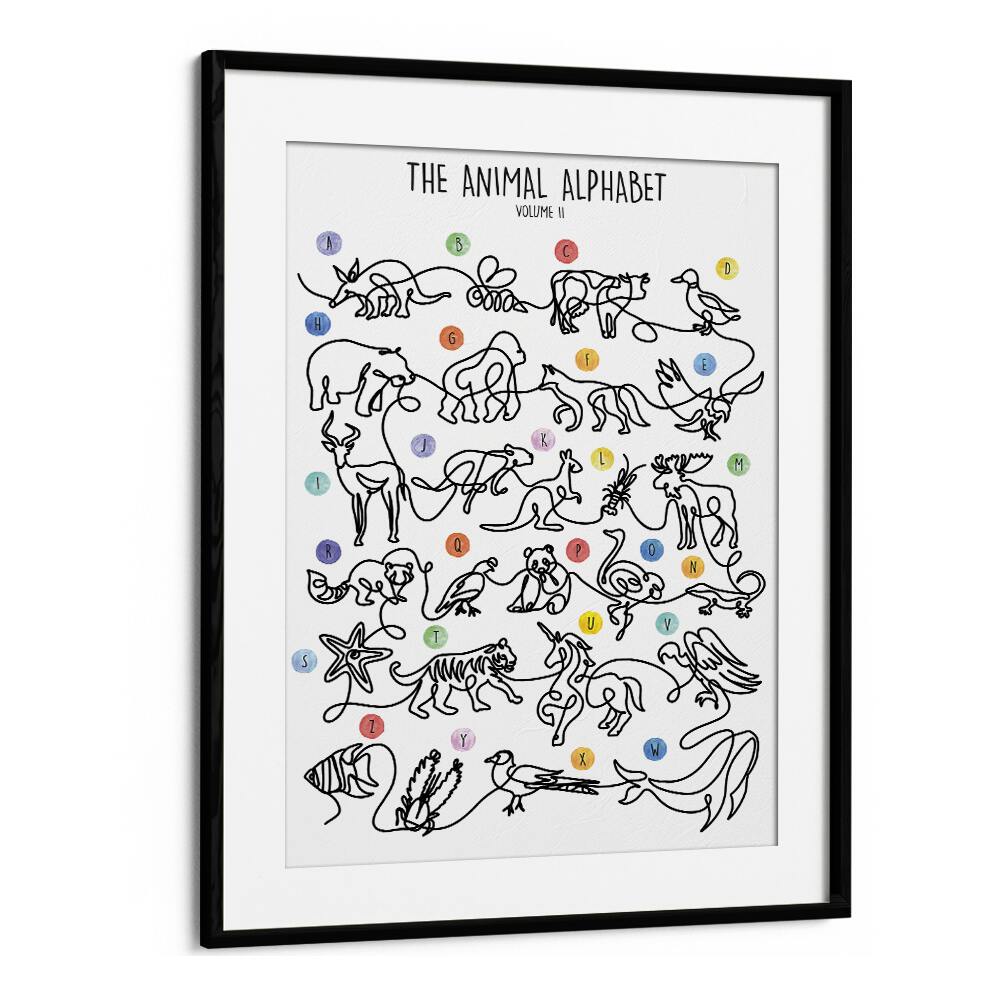 Stylish black-framed "THE ANIMAL ALPHABET VOLUME II, KIDS ROOM PAINTINGS" by Hanna Lee Tidd for vibrant decor.