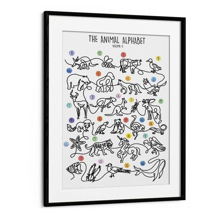 Stylish black-framed "THE ANIMAL ALPHABET VOLUME II, KIDS ROOM PAINTINGS" by Hanna Lee Tidd for vibrant decor.