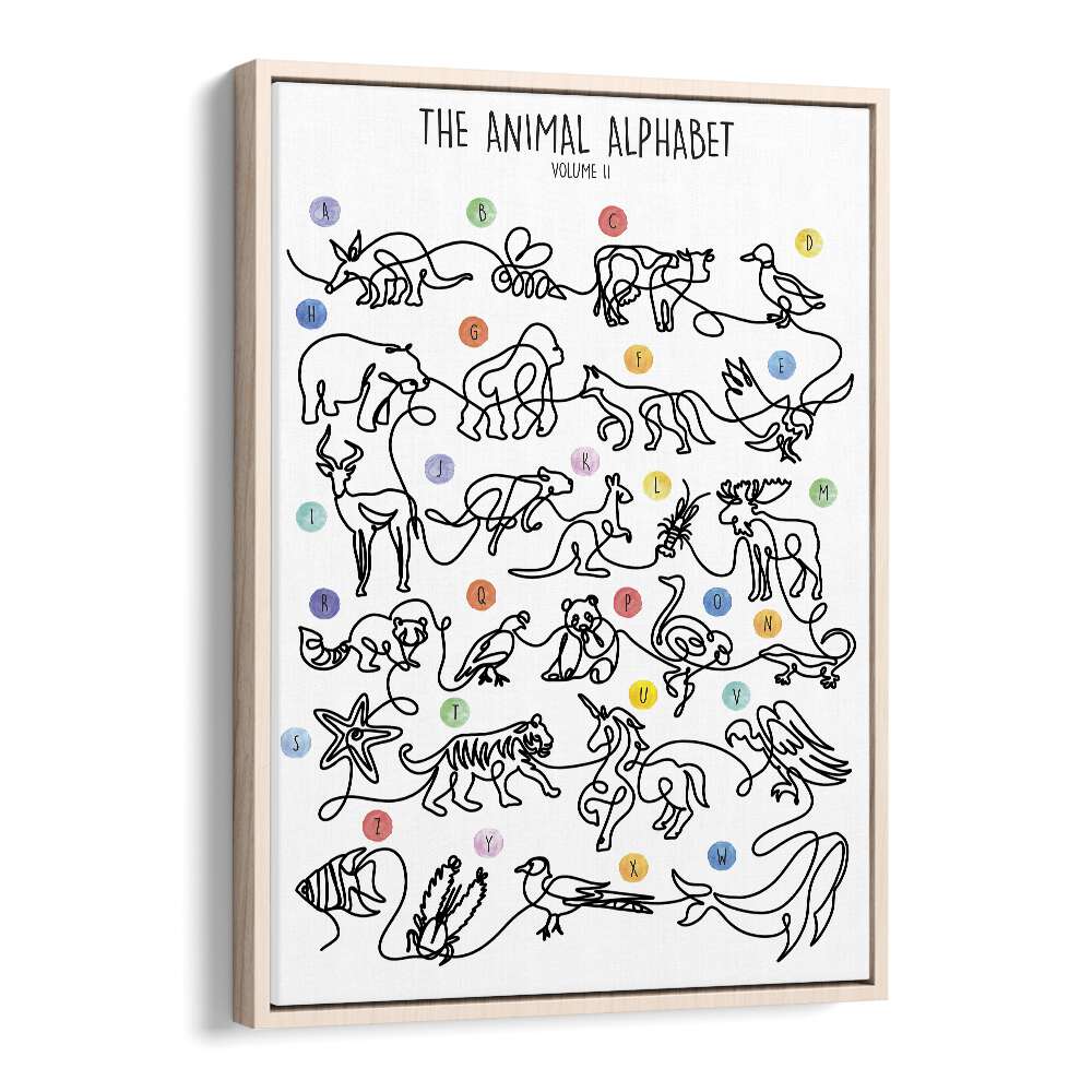 Colorful canvas featuring "THE ANIMAL ALPHABET VOLUME II," perfect for vibrant kids room paintings by Hanna Lee Tidd.