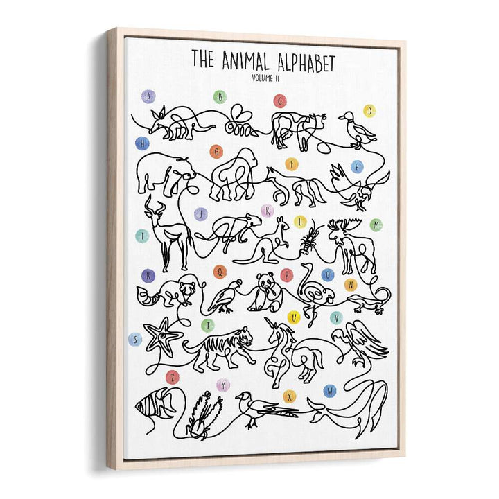Colorful canvas featuring "THE ANIMAL ALPHABET VOLUME II," perfect for vibrant kids room paintings by Hanna Lee Tidd.