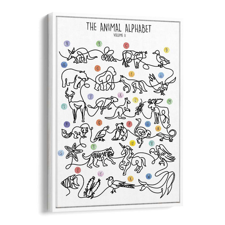 Whimsical "THE ANIMAL ALPHABET VOLUME II, KIDS ROOM PAINTINGS" canvas by Hanna Lee Tidd brightens children's spaces.
