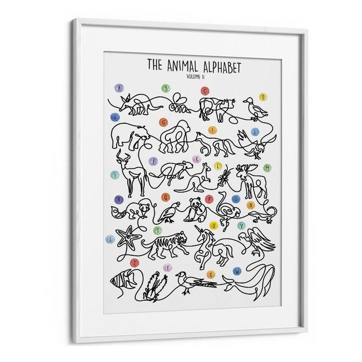 Framed "THE ANIMAL ALPHABET VOLUME II, KIDS ROOM PAINTINGS" by Hanna Lee Tidd, perfect for vibrant learning spaces.