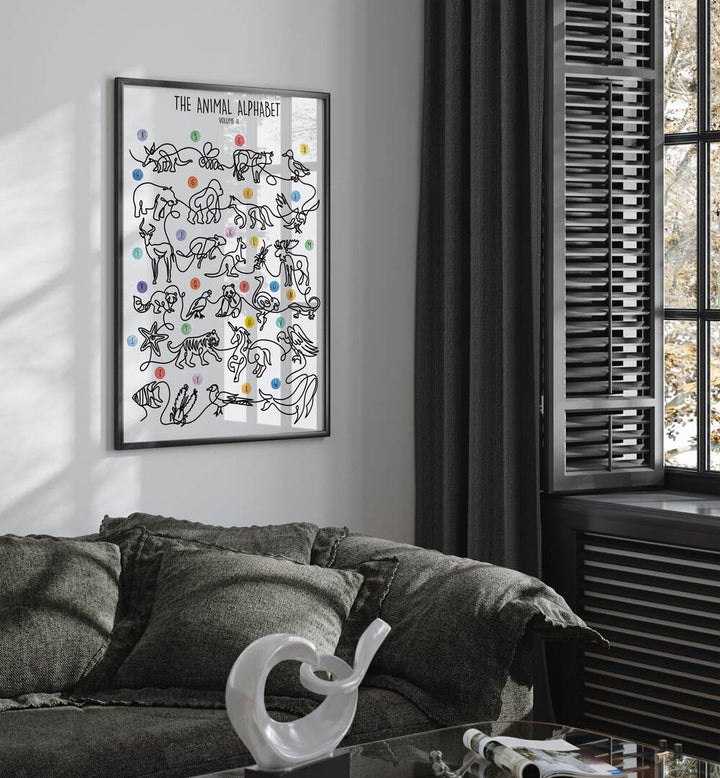 Colorful wall art featuring "THE ANIMAL ALPHABET VOLUME II, KIDS ROOM PAINTINGS" by Hanna Lee Tidd for vibrant learning.