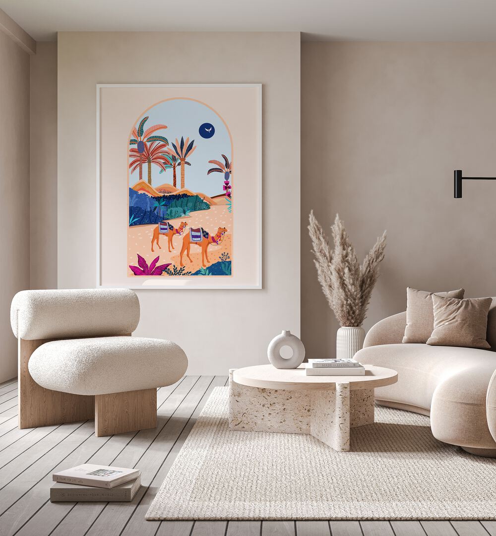 Elevate your space with "The Arbian Desert, Landscape Paintings" by Uma Gokhale, capturing desert magic beautifully.