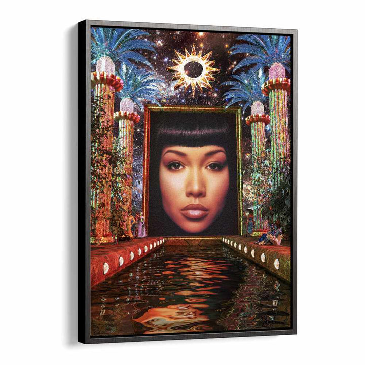 Elevate your space with THE BROADCAST, SURREAL ART PRINTS by Cosmo Zach in a stunning black floater frame.