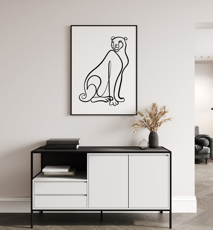 Elegant line art of a cheetah, showcasing THE CHEETAH, LINE ART PAINTINGS for a minimalist home decor style.