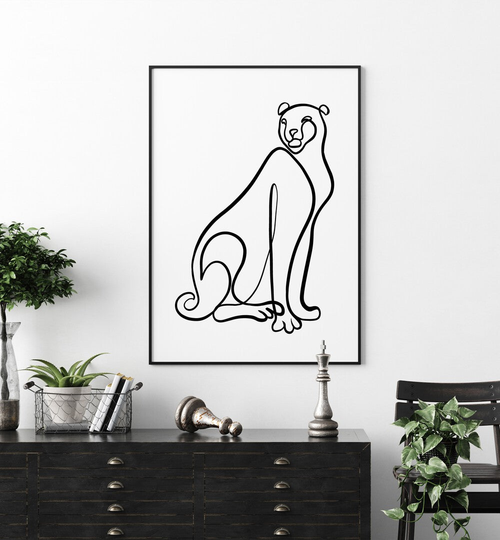 Exquisite line art of a cheetah, showcasing elegance in THE CHEETAH, LINE ART PAINTINGS collection. Perfect for any space.