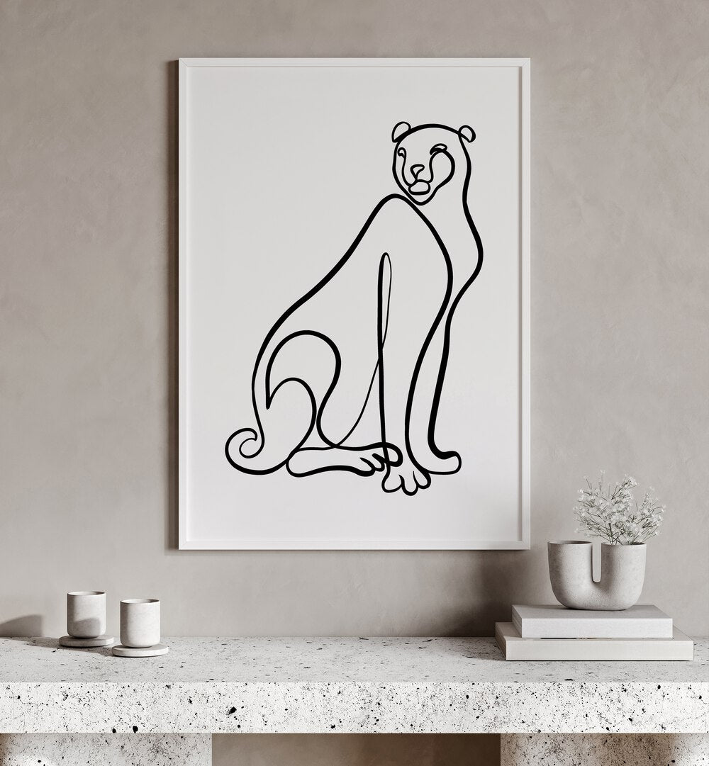 Elegant line art depicting a cheetah, part of THE CHEETAH , LINE ART PAINTINGS collection by Hanna Lee Tidd.