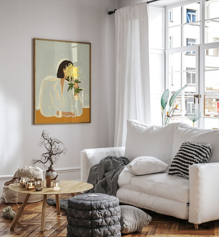 Vibrant wall art print, THE CRYSANTHEMUM, PORTRAITS by Arty Guava, enhances modern decor with elegance and artistry.