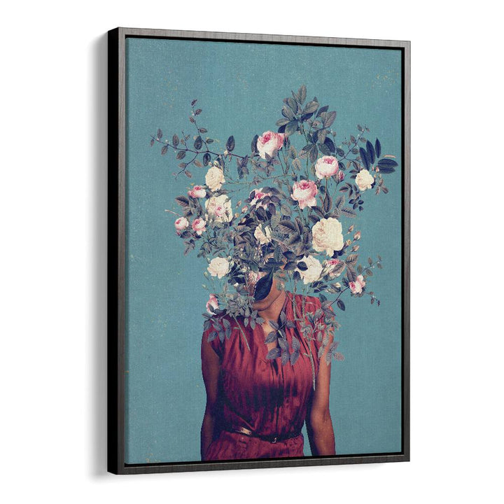 Surreal art print "The First Noon, Surreal Art Prints" by Frank Moth, featuring a woman with flowers instead of a head.