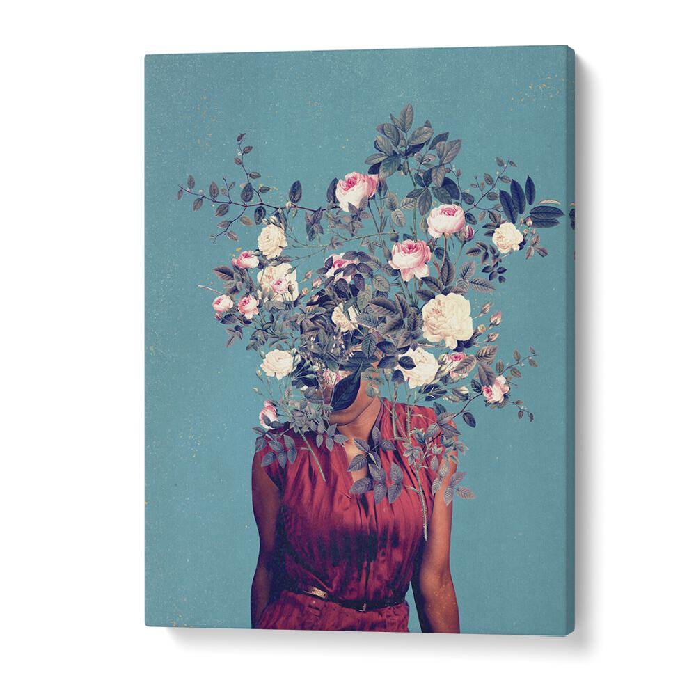 Explore "THE FIRST NOON, SURREAL ART PRINTS" by Frank Moth, featuring a captivating floral headpiece design.