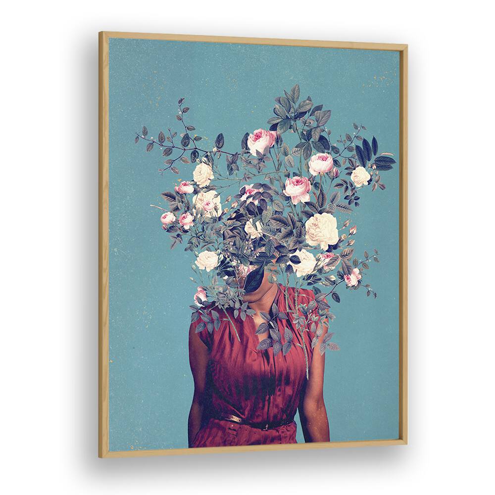 Stunning surreal art print, "THE FIRST NOON , SURREAL ART PRINTS" by Frank Moth, featuring floral elements and vibrant colors.