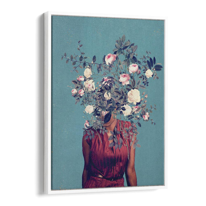 Captivating surreal art print, "THE FIRST NOON, SURREAL ART PRINTS" by Frank Moth, features a floral head design.