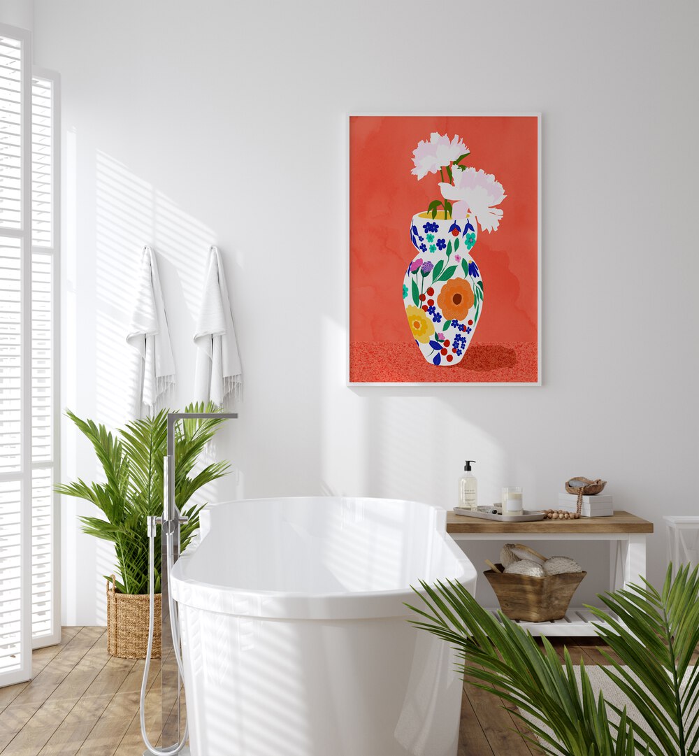 Brighten your decor with THE FLOWER POT, FLORAL FLOWER PAINTINGS by Uma Gokhale, featuring vibrant botanical art.