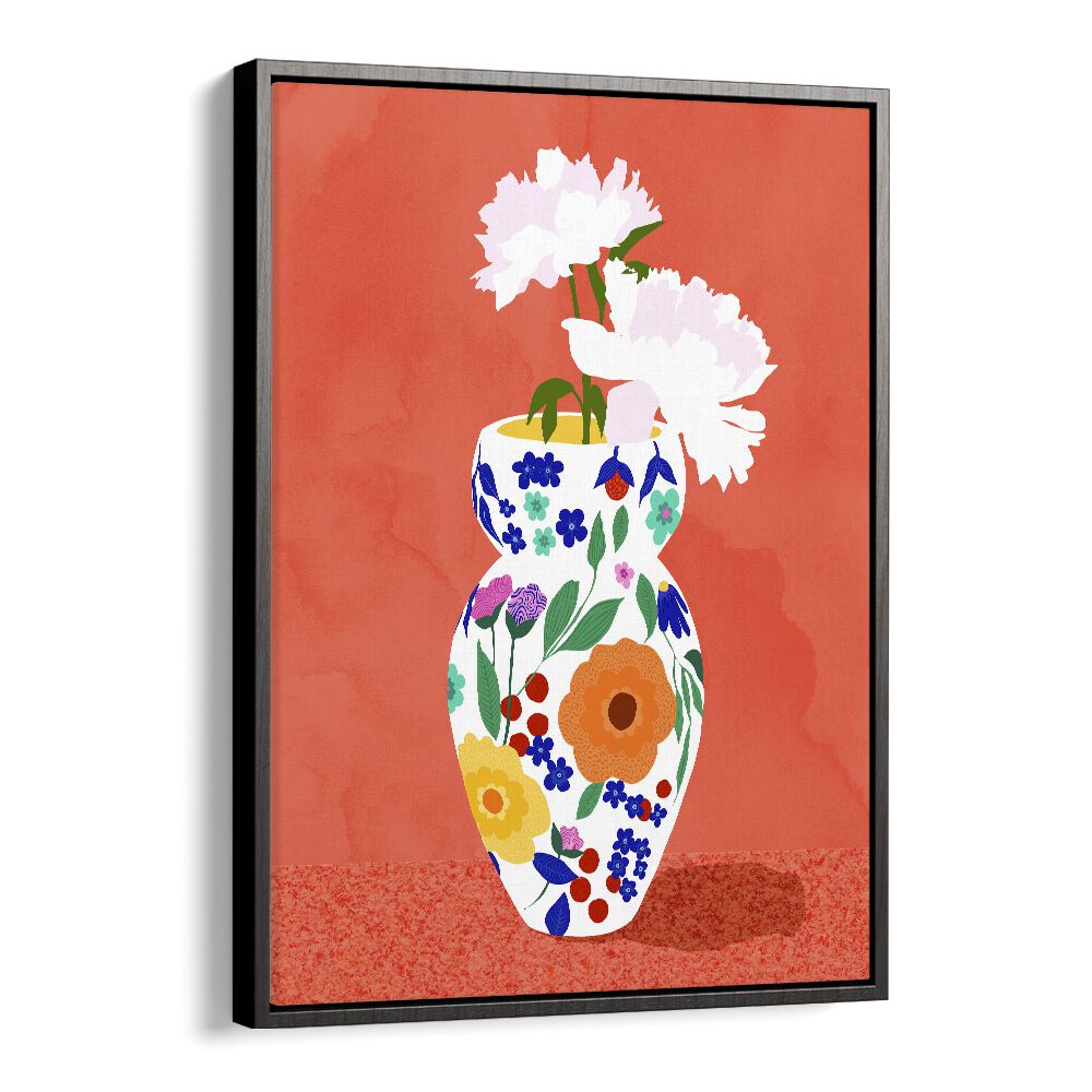 Brighten your home with THE FLOWER POT, FLORAL FLOWER PAINTINGS by Uma Gokhale in a stylish black floater frame.