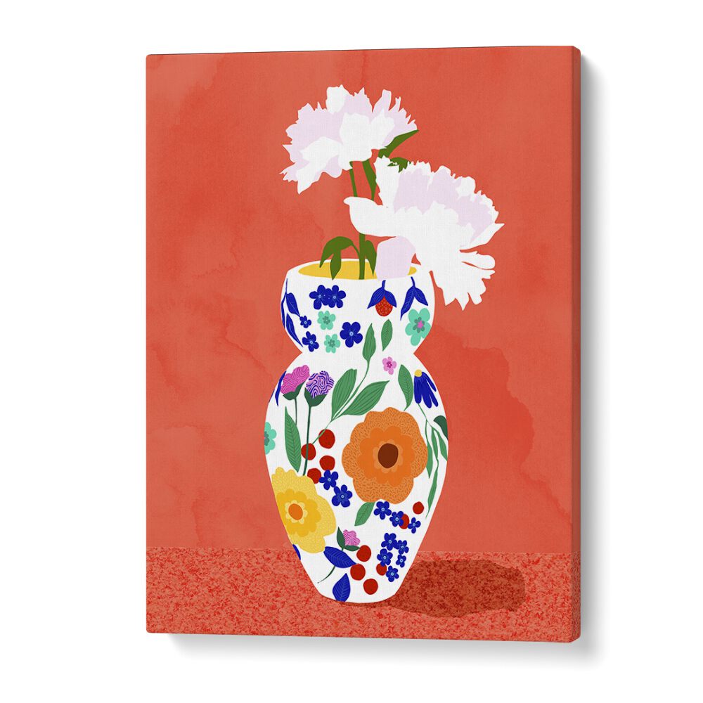 Colorful floral vase art print, "THE FLOWER POT, FLORAL FLOWER PAINTINGS" by Uma Gokhale for vibrant home décor.