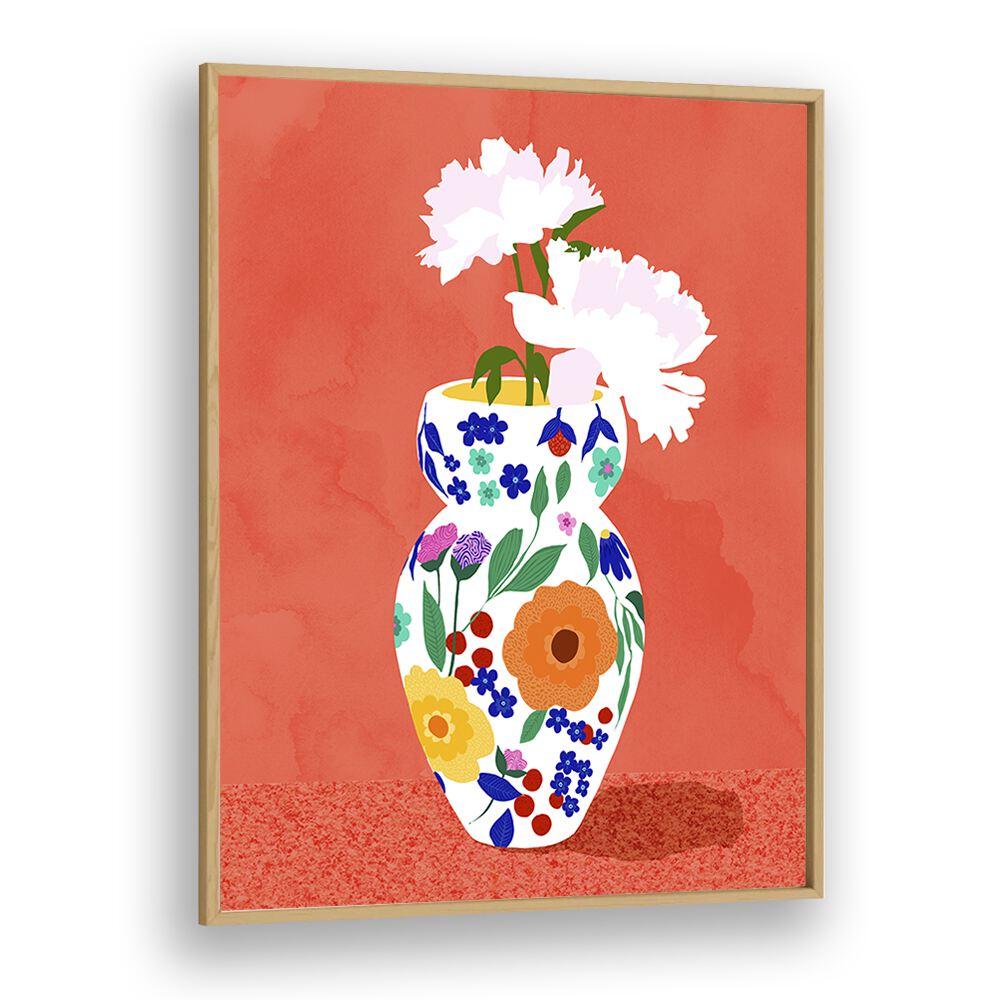 Brighten your decor with THE FLOWER POT, FLORAL FLOWER PAINTINGS by Uma Gokhale, featuring vibrant blooms in a striking vase.