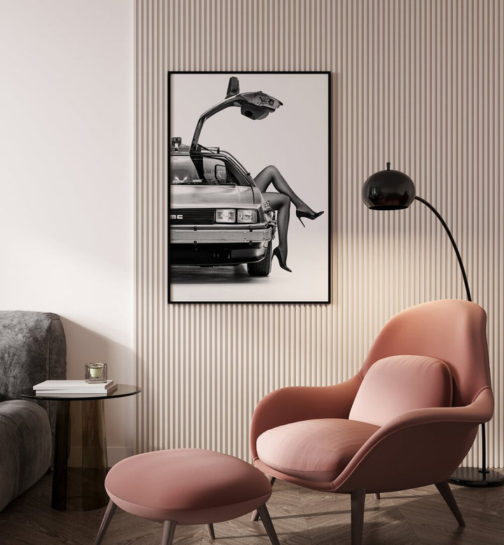 Stylish car poster, THE FUTURE IS FEMALE I, by David Drake, showcasing elegance and strength in modern artistry.