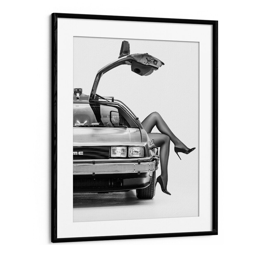 Stylish black-framed car poster, "THE FUTURE IS FEMALE I," showcases modern artistry by David Drake.