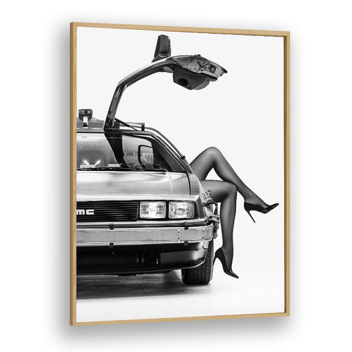 Stylish black and white car poster, "THE FUTURE IS FEMALE I", by David Drake, celebrating modern elegance.