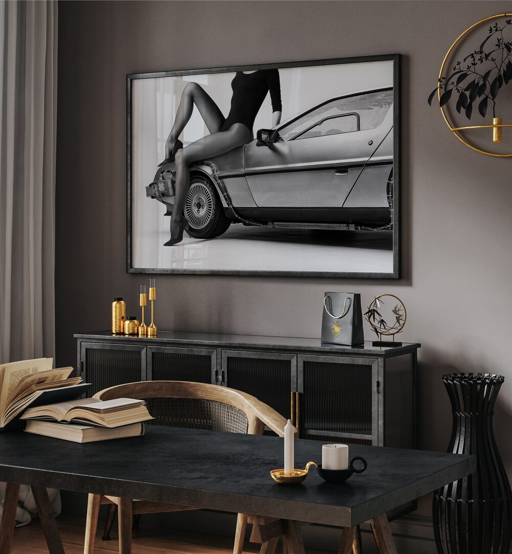 Stylish interior featuring "THE FUTURE IS FEMALE PART III, PHOTOGRAPHY PRINTS" by David Drake, blending fashion and art.