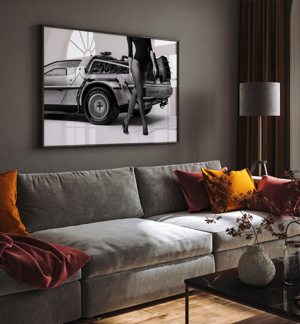 Stylish living room featuring "THE FUTURE IS FEMALE II, PHOTOGRAPHY PRINTS" by David Drake, showcasing artistic brilliance.