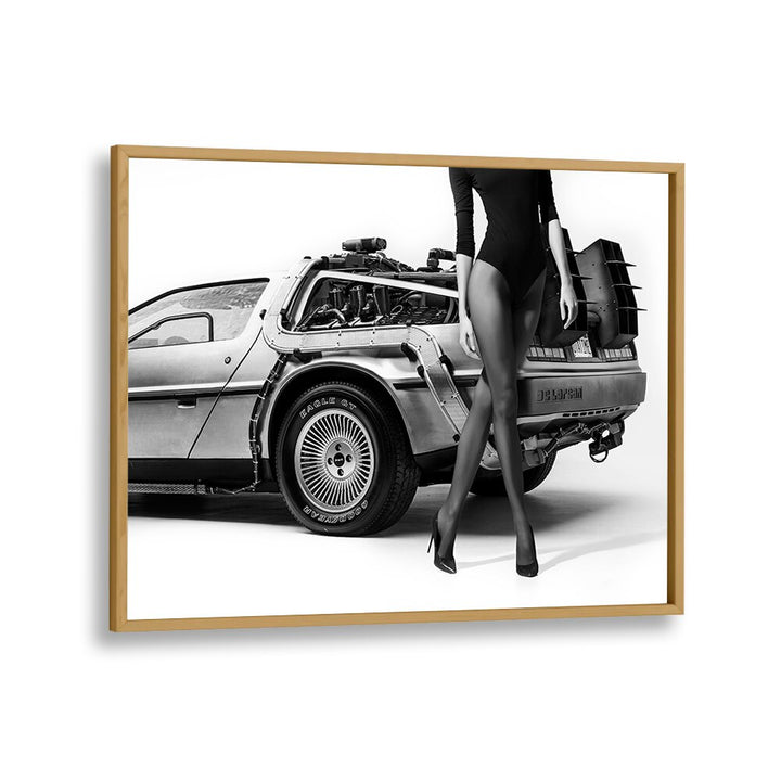 "The Future Is Female II, photography prints featuring a stylish figure and classic car by David Drake, perfect for art lovers."
